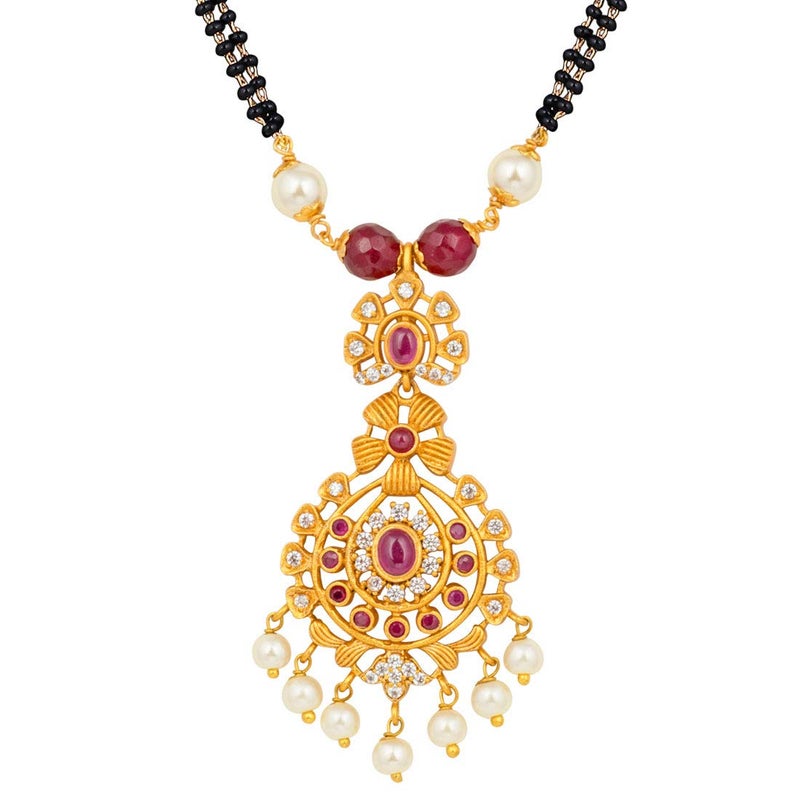 Aheli Classy Stone Beads Studded Handcrafted Indian Traditional Wedding Mangalsutra Necklace Set with Black Beaded Chain Ethnic Fashion Daily Wear Jewelry Gift for Women - Image 1